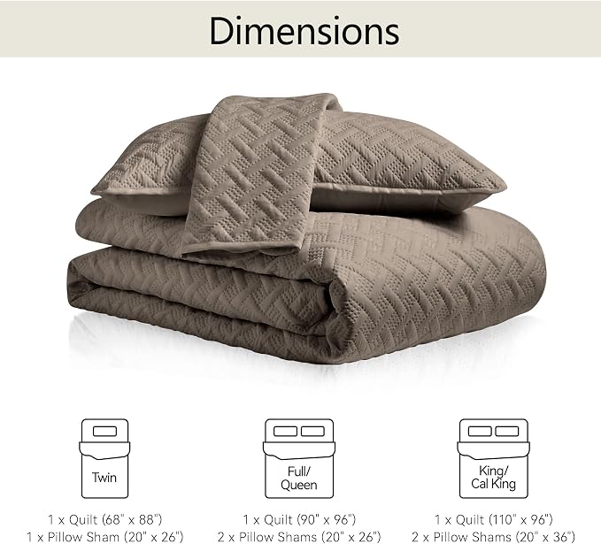 FLYMME Twin Quilt Set, Lightweight Mocha Brown Bedspreads, Basket Weave Pattern - Image 7
