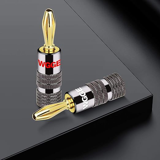 WGGE WG-029 Banana Plugs Audio Jack Connector, 24k Gold Dual Screw Lock Speaker Connector for Speaker Wire, Wall Plate, Home Theater, Audio/Video Receiver, and Sound Systems ((12 Pairs (24 Plugs)))