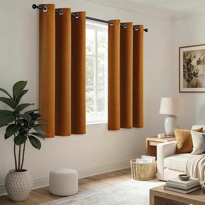 Gold Brown Blackout Curtains for Bedroom Living Room W40 x L63 Inch | 63 Inch - Image 6
