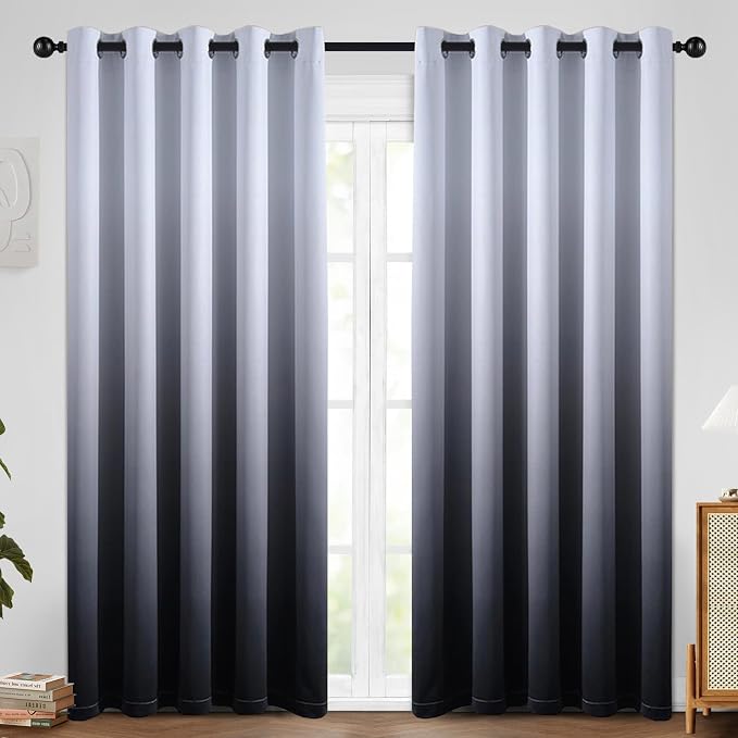 SimpleHome Ombre Gradient Black White to Gray Curtains by SimpleHome