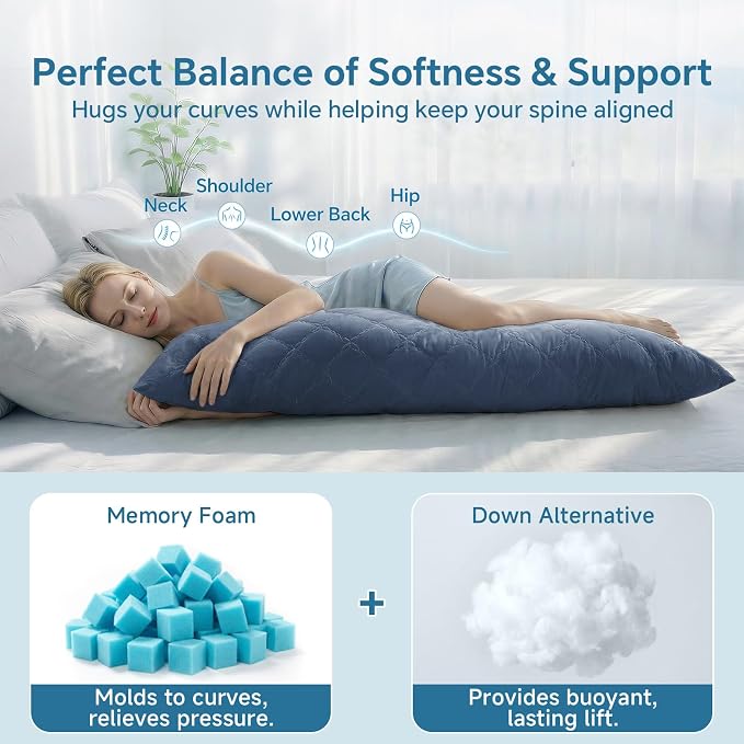 BEDELITE Cooling Body Pillow, Memory Foam Filled, 20x54 Inches | Soft & - Image 4