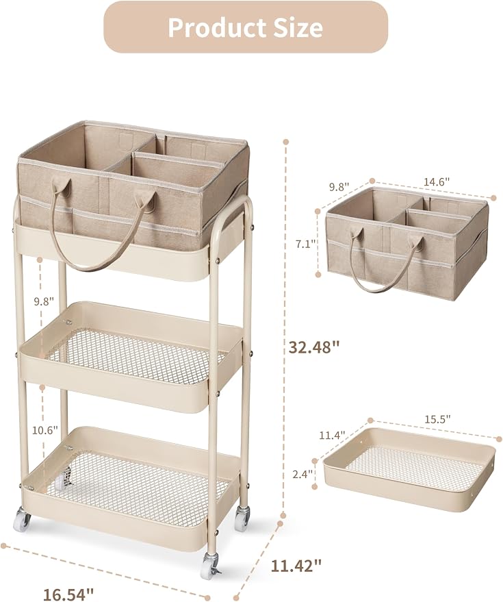 Baby Diaper Caddy, 3 Tier Rolling Cart - Image 7