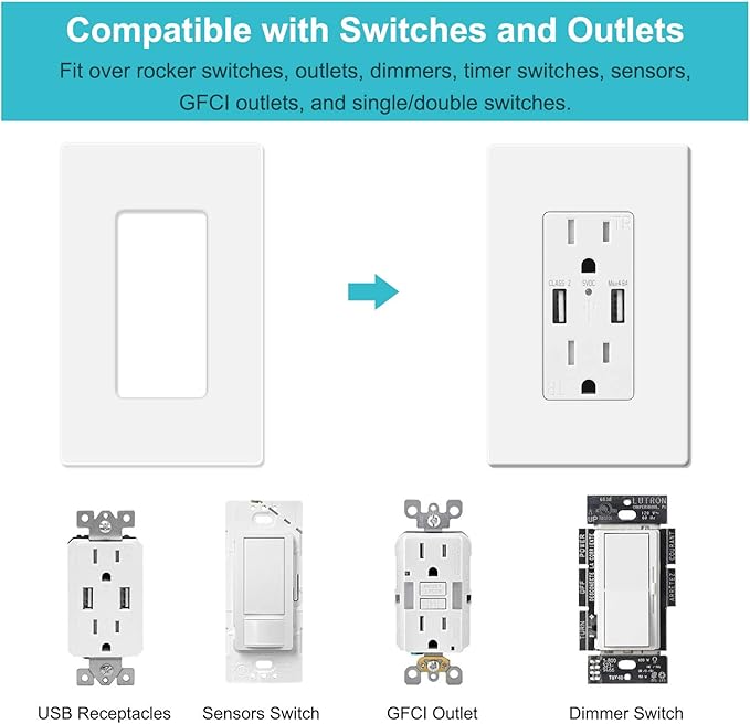 MLLIZH 20 Pack 1-Gang Screwless Wall Plate, Outlet Cover Plates, 4.57” H x 2.76” L, for Light Switch, Dimmer, GFCI, USB Outlet
