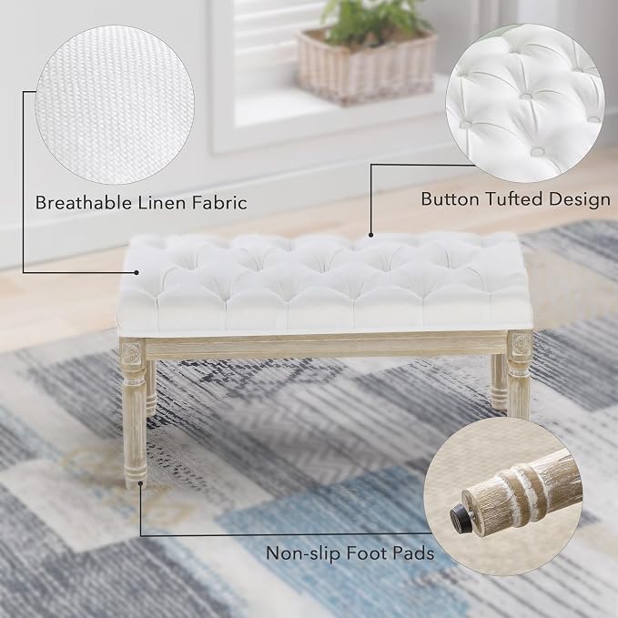 LOULENS 31'' Entryway Bench, Linen Upholstered End of Bed Bench, Brushed Wood - Image 6