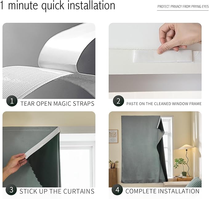 JILRON Adhesive Curtain 100% Blackout No-Drill Easy Install - Image 2
