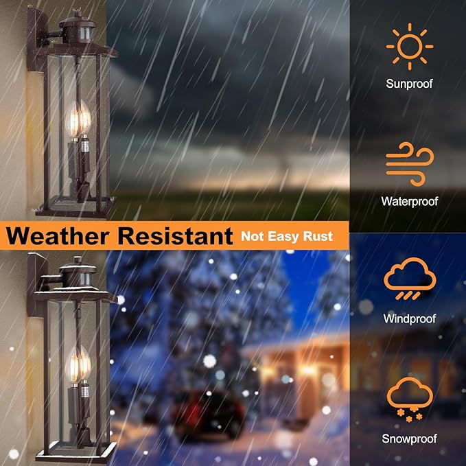 SIAFAVOI Motion Sensor Outdoor Wall Lights, 16" Waterproof Large Exterior Sconce, Compatible with E12 Base Bulbs, Modern Porch Entryway Lamp for Patio, Front Door Garage (Oil Rubbed Bronze, 2 Pack)