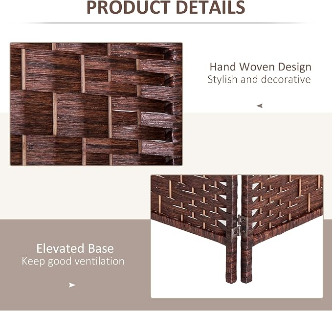 HOMCOM Room Divider 4-Panel, 6FT-Tall Folding Privacy Screen, Hand-Woven Design - Image 5