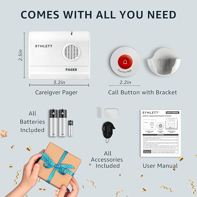 SYNLETT Call Button for Elderly and Caregiver Pager Portable SOS Alert System Alarm for Nurse Call Seniors Patients Emergency Home