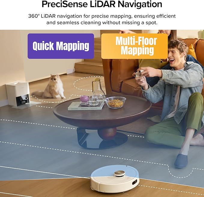 roborock Q7 M5+ Robot Vacuum and Mop, Upgraded from Q5 Max+, Up to 7-9 Weeks Self-Empty, 10000Pa Suction, Dual Anti-Tangle System for Pet Hair & Carpet, PreciSense LiDAR Navigation, App Control, White