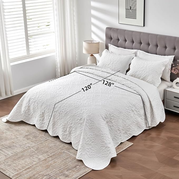 Kingnex Oversized King Bedspreads 128x120 Pure White | Lightweight, Extra Wide - Image 2