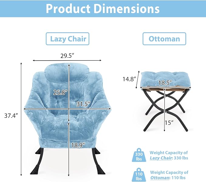 Youtanic Lazy Chair with Folding Ottoman, Accent Chair Plush Upholstered with - Image 3