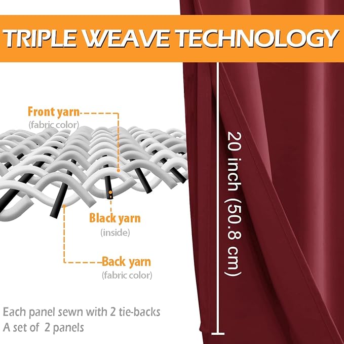 Blackout Curtains for Bedroom, 52 x 84 Inches Long, Christmas Red | Thermal - Image 3