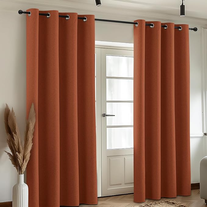 COSVIYA 100% Blackout Burnt Orange Linen Curtains & Drapes 90 Inch Length | - Image 8