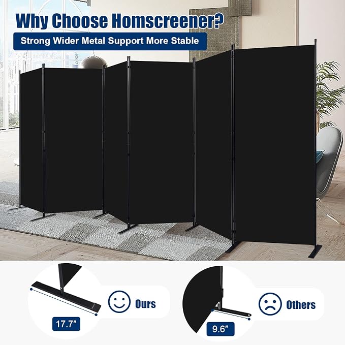 Room Divider 6 Panel-204''Wide, 6FT Room Dividers and Folding Privacy Screen | - Image 2