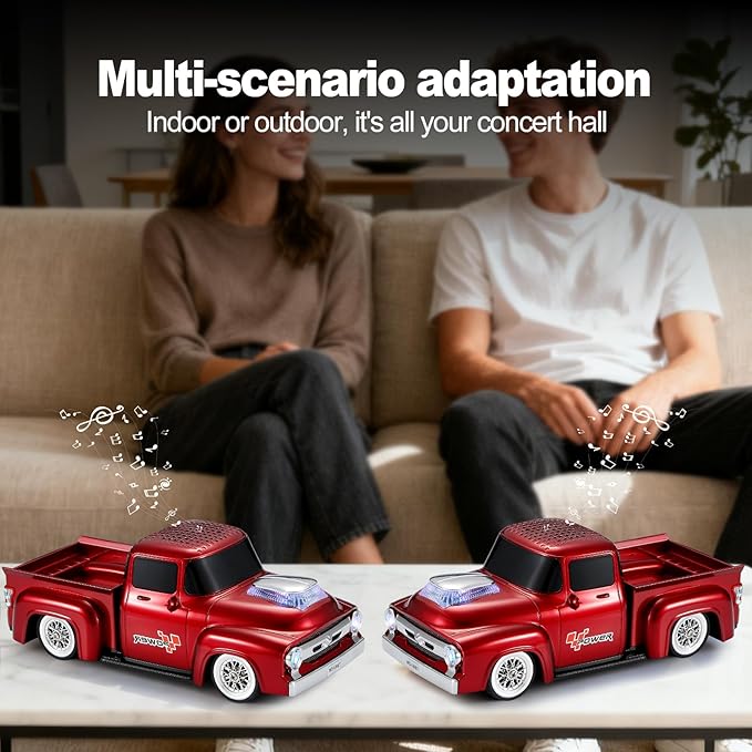 Vintage Pickup Truck Bluetooth Speaker, Retro Truck Model with HD Sound, Built-in Mic, LED Party Lights, TWS Dual Pairing, Multi-Interface Output, Portable Outdoor Speaker for Parties & Beach (RED)