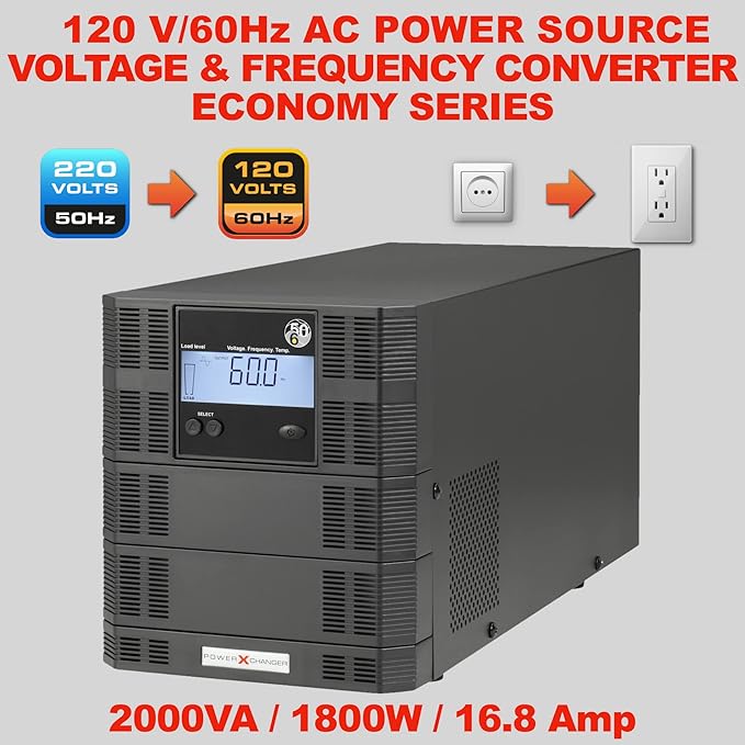 Voltage & Frequency Converter & Transformer - Step-Down 220V 50Hz to 120V 60Hz - Continuous Power, Smart Protection Features, Pure Sine Wave Output – PowerXchanger EX-08