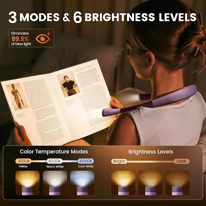 Glocusent Reading Light, LED Neck Light, 80-hr Rechargeable Book Light | - Image 2
