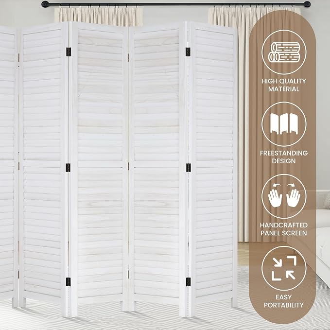 BLKMTY Room Divider 6 Panel Privacy Screen Folding Screen 5.6ft Tall Wood - Image 5