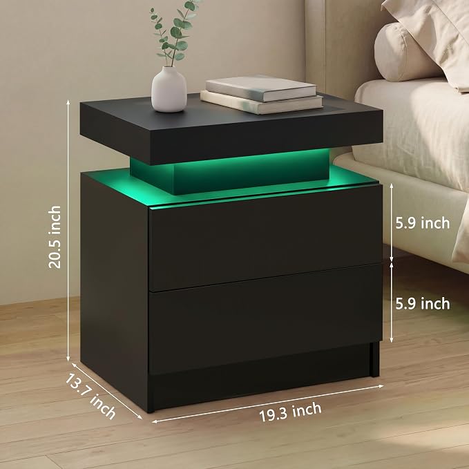 Black Modern LED Nightstand Set of 2 - Image 2