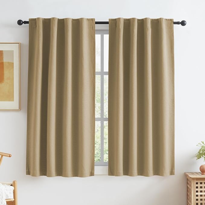 Short Burlap Linen Curtains Natural Back Tab Rod Pocket Narrow Curtain Panels by KEQIAOSUOCAI