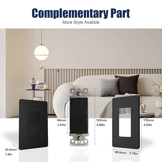 ThunderWay Matte Black 3 Way Decorative Light Switch with Plate, 15 A 120/277 V Rocker Paddle Wall Switch Replacement, Self-Grounding, Residential Grade, Wall Plate, UL Listed (30 Pack)