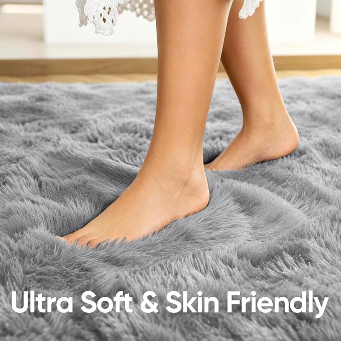 5x7 Grey Fluffy Soft Area Rug Non-Slip - Image 5