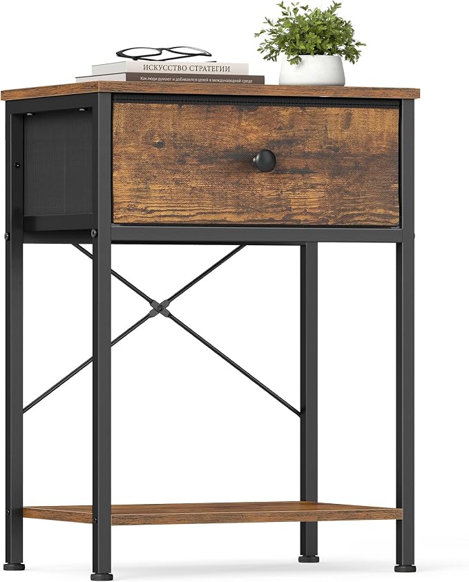 SONGMICS Bedside Table with Drawer, Nightstand with Lower Shelf | Side End Table by SONGMICSbySONGMICSHOME