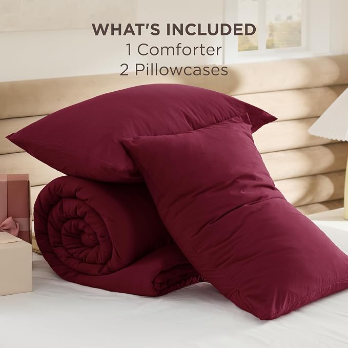 Bedsure Full Comforter Set, Dark Red Soft Prewashed Bedding - Image 6