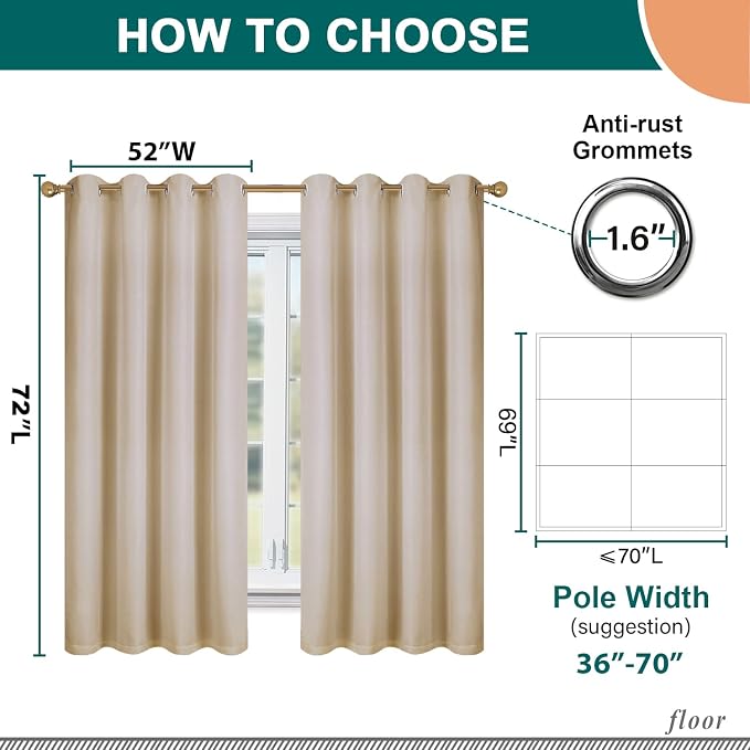 Diraysid 100% Blackout Curtains Beige Linen Curtains - Image 8