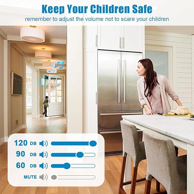 SanJie Adjustable Volume Door Alarm Sensor for Home Security & Child Safety, 120dB Burglar Alarm with 4 Modes - Wireless Window & Entry Alert for Pool, Office, Shop, Business