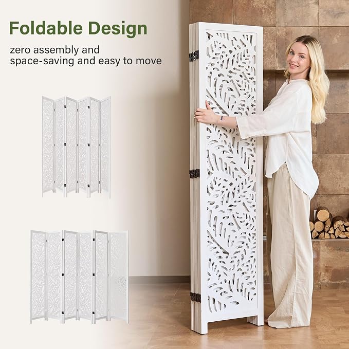 Leaf-Carved Room Divider Privacy Screen - Image 3