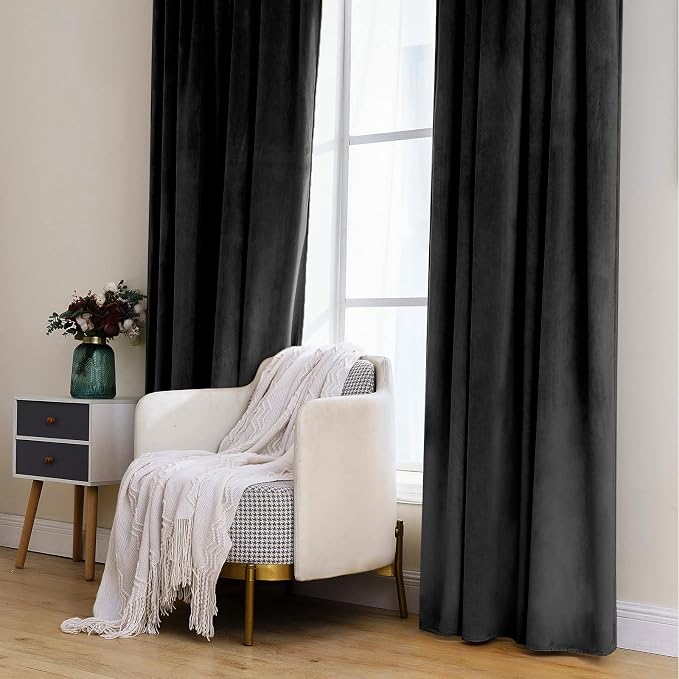 MIULEE Black Velvet Curtains 52x108 inches 2 Panels Blackout Curtains | Luxury - Image 7