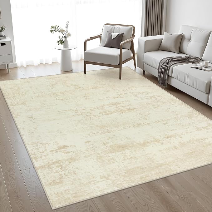 5x7 Area Rug Living Room: Modern Washable Indoor Soft Carpet Beige | by FXRHLP