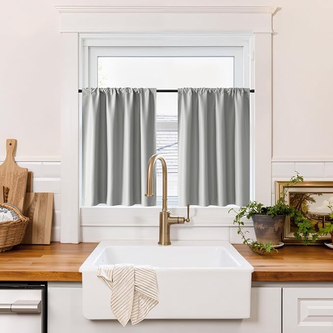 RYB HOME 100% Blackout Basement Curtains 30 inches Long, Heat & UV Blocking | by RYBHOME