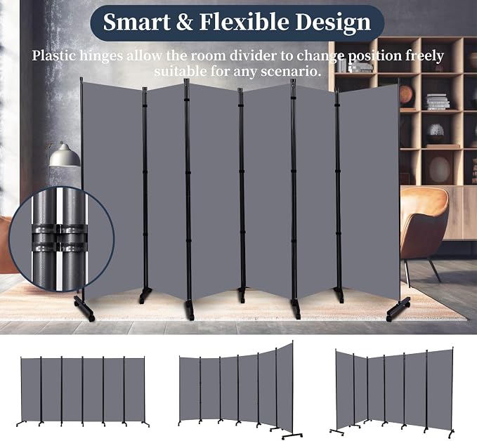 Room Divider 6 Panel-132''Wide Folding Privacy Screen, Large Partition Wall | - Image 5