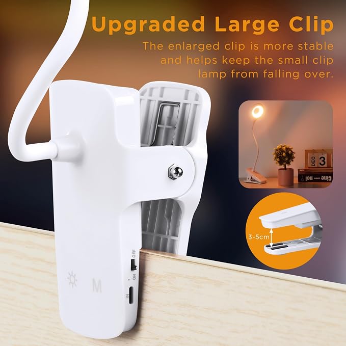 Akynite Clip on Light LED Desk Lamp 5 Brightness+5 Colors Rechargeable Lamp | - Image 4