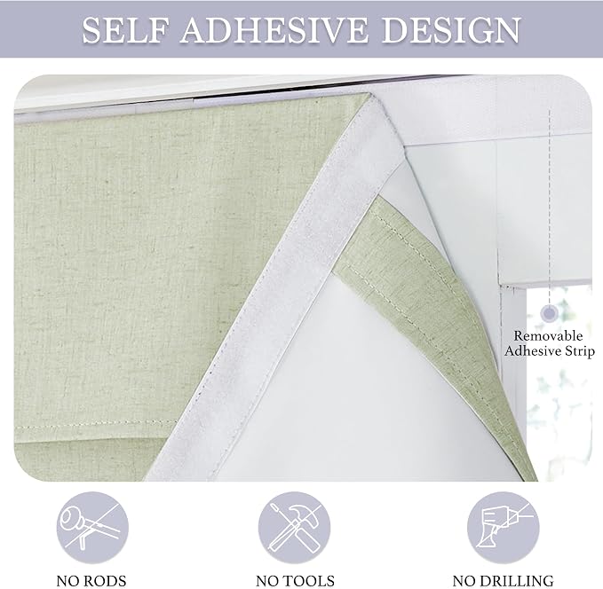 RYB HOME Natural Linen Textured French Door Window Curtains 100% Blackout | - Image 2