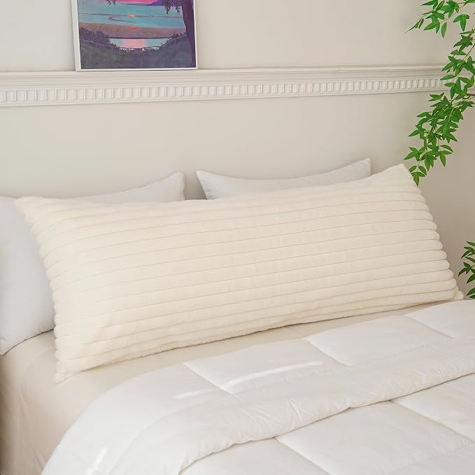 Full Body Pillow with Fluffy Stripe Faux Fur Removable Cover, Long Bed Pillow - Image 4