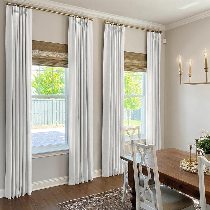 Pinch Pleated Full Blackout Faux Linen Curtains 90 Inches Long | Bright White - Image 5