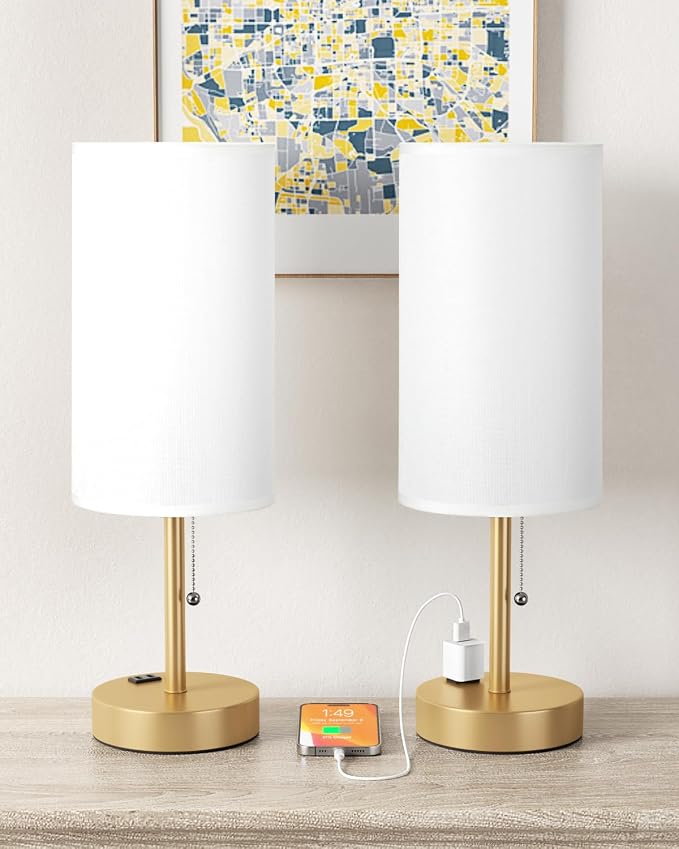 17.4" Gold Bedside Table Lamps Set of 2 - Image 7