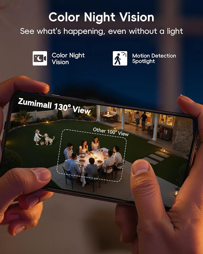ZUMIMALL Solar Security Cameras Wireless Outdoor, 2Packs, Solar Camera Outdoor Wireless, 2.4G WiFi Battery Camera, 3MP Color Night Vision, Magnetic Mount, Siren,PIR/AI Analyse, IP66, Cloud, Alexa