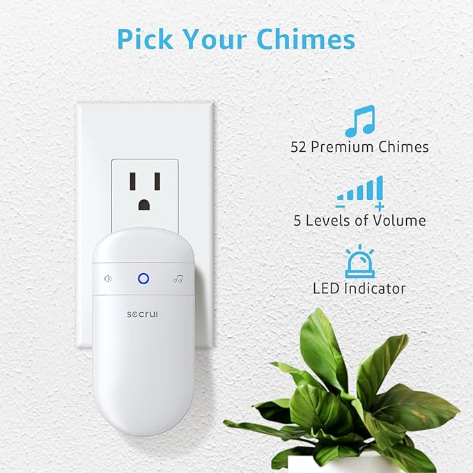 SECRUI Door Chime with Adjustable Volume –Wireless Entry Alert with 52 Chimes – 500ft Rage Door Open Sensor Alarm for Home/Business/Office/Store – Easy Installation – LED Indicators