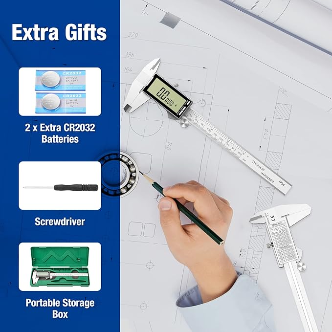 Raynesys Digital Caliper 12 Inch with Large LCD Screen, Inch/MM/Fraction Conversion, 300mm Micrometer Caliper All Stainless Steel Diameter Measuring Tool for Jewelers/Woodworkers/DIY