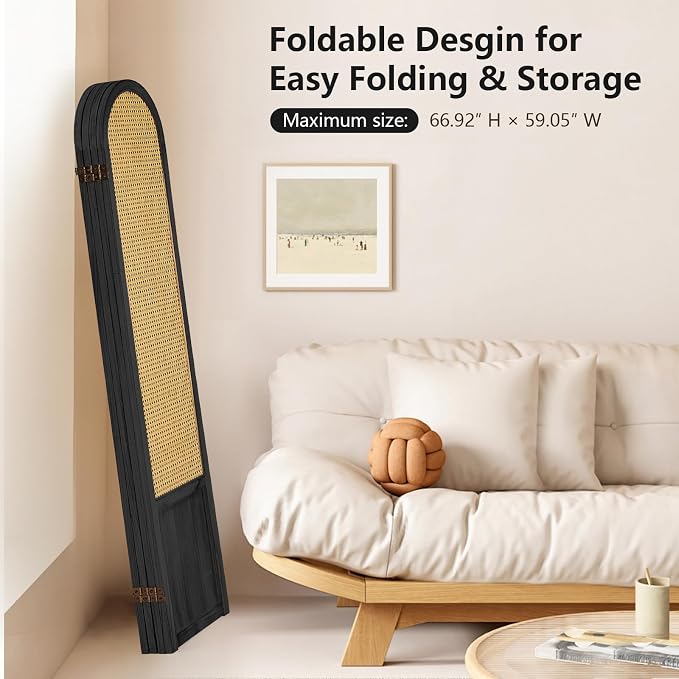 Rattan Room Divider, 4 Panel Folding Room Screen Divider, Foldable Room - Image 7