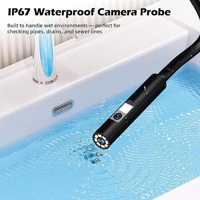 5" Dual-View Handle Endoscope Camera,2MP Front&Side Lens,IP67 Waterproof 5M Semi-Rigid Cable,360° Probe Control,4-Level LED,3X Zoom,Video&Photo Recording,Inspection Camera for Industrial Use,32GB Card