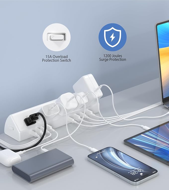 Jgstkcity Desk Clamp Power Strip USB C 45W, 8 USB, 20FT Cable, Edge Mount - Image 3