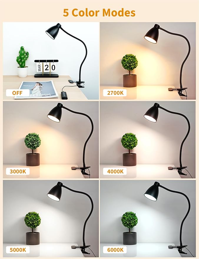BOHON Desk Lamp 5 Color Modes 10 Brightness Dimmer Reading Light Black | 10W 38 - Image 2