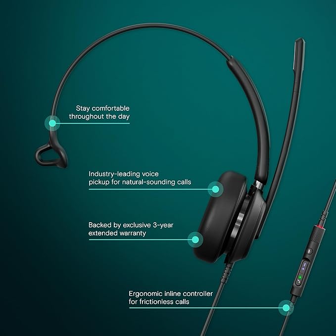 EPOS Impact 730T Mono Wired USB C and USB A Headset for PC with Noise-Canceling Mic, Microsoft Teams Certified, in-Line Controls, Comfortable Fit, Ideal for Office Calls, Remote & Hybrid Work