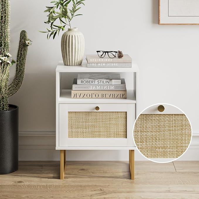 Masupu Extra Large Rattan Nightstand, Boho Night Stand Modern Farmhouse Wood - Image 9
