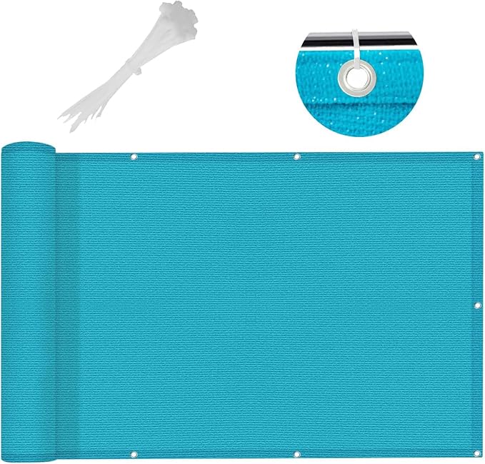 LOVE STORY 3' x 10' Balcony Privacy Screen Cover, Turquoise Blue | HDPE Fabric - Image 2